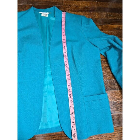 Vintage Blue Open Front Linen Blend Career Blazer - Picture 8 of 15